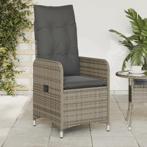 Mimdixy Balkon Möbel Gartenstuhl,Gartensessel Verstellbar mit Kissen Grau Poly Rattan