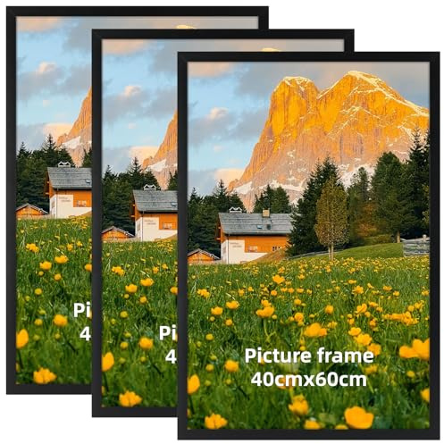 HORLIMER Lot de 3 Cadres Photo 40x60 cm, Cadres 40x60 cm Noir en Alliage d'Aluminium, Parfaits pour Afficher des Posters, Photos ou œuvres d'Art – Mural Horizontal et Vertical Exclusif