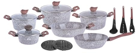 ZILNER Topfset 15-teilig, Marmor- & Keramikbeschichtung, Glasdeckel, Grau | Töpfe und Pfannen Set, Antihaftbeschichtung, für alle Herdarten, Induktion, kratzbeständig, Aluminium