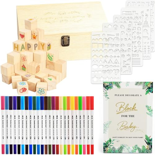 BRICH Taufe Gästebuch Set mit 50 Holzbausteinen – Kreative Gästeaktivität für Babyparty oder erster geburtstag junge – Inklusive Stiften & Deko – Einzigartige Erinnerung für Jungen & Mädchen