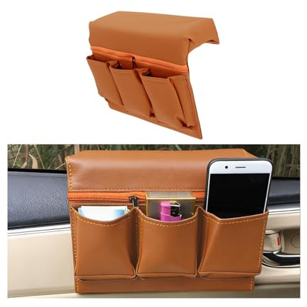 ANFTDCO Car Window Armrest Storage Box, Multifunctional Leather Door Side Organizer with Pockets, Comfortable Automotive Interior Arm Elbow Rest Pad Storage Bag, Universal for Vehicles (Brown)