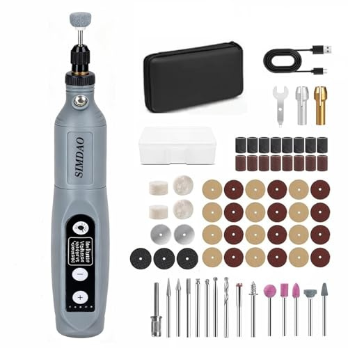 Mini Cordless Rotary Tool, 5-Speed 3.7V USB Rechargeable 3000-15000r/min, 68 Accessories Multi Power Rotary Tool Kit, Multi Tool for Engraving, Sanding, Polishing, Drilling, Carving (Grey)