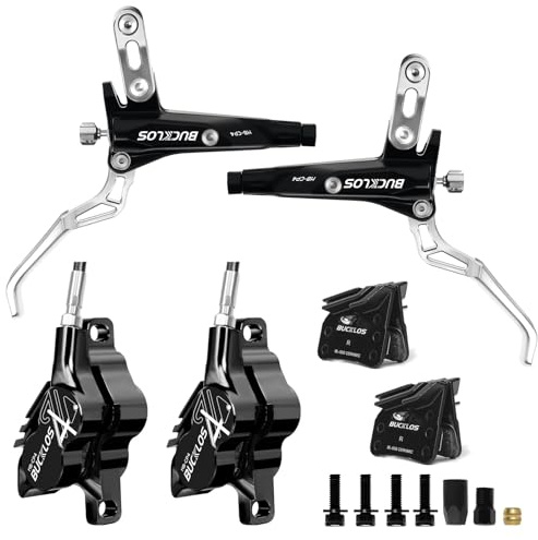 AEYINO Hydraulisches Fahrrad Bremsen 4 kolben Bremse vorne 800 hinten 1550 | Hydraulische Bremse Bremshebel, ausgestattet mit Bremssätteln und Keramikbremsbelägen, geeignet für Berg- und Schotterwege