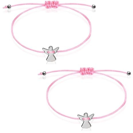 BAUCH Rosa skyddsängel armband, justerbart Cordon-armband med silverängel charm, ängelarmband gåva för dop och nattvard