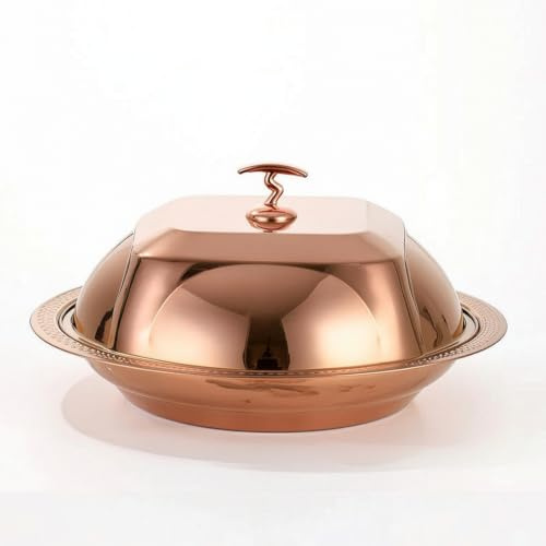 MotiveTech Cloche Service avec Plateau or Rose Plat Service avec Cloche Élégant Plat à Pâtisserie pour Hôtels, Or Rose, 36cm