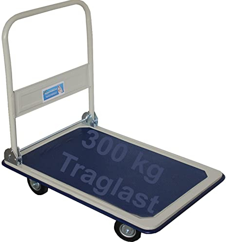 Plattformwagen mit großer Ladefläche belastbar bis 300 kg mit klappbarem Griff und Zwei Lenkrollen