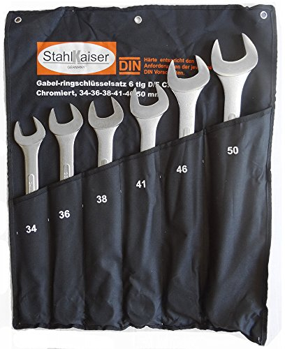 6- tlg. Satz Ringmaulschlüssel EXTRA Größe 34-50 mm Gabelringschlüssel | Set für LKW Traktor Bus Maulringschlüssel Satz extra Lang Maulschlüssel Satz in Profi-Qualität