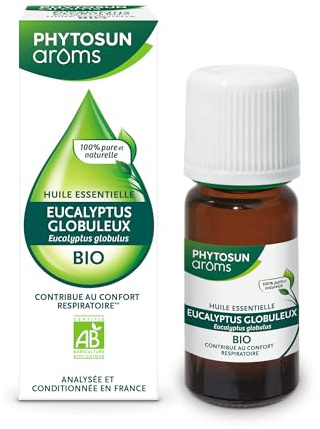 PHYTOSUN AROMS - Huile Essentielle Eucalyptus Globulus Bio - HEBBD - 100% Pure & Naturelle - 100% Bio - Contribue au Confort Respiratoire - Analysée & Conditionnée en France - 10 ml