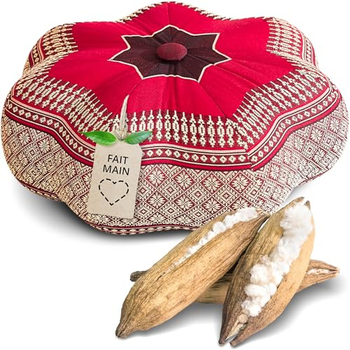 livasia Meditationskissen Stern - Ø 30x15cm - Yogakissen mit Kapok, Pouf, Bodenkissen sternförmig Yoga Zen Meditation, Zafukissen für Garten und Balkon, Sitzkissen handgefertigt (Rubinrot)