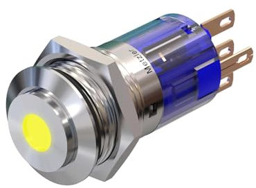 Metzler - Druckschalter 16mm - LED Punktbeleuchtung Gelb - IP67 IK10 - Edelstahl - Hervorstehend - Lötkontakte