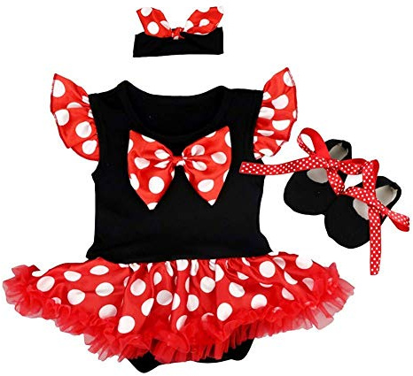 MYRISAM Vestito da Principessa Minni Pagliaccetto per Bimba Bambina Costume di Carnevale Halloween Cosplay Compleanno Body Festa Natale Abiti con Archetto Scarpe 3-6 mesi