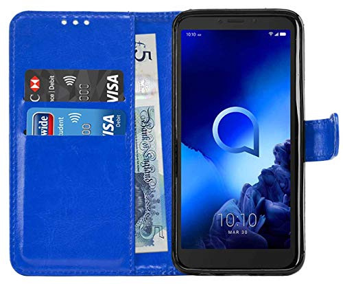 Gadget Giant Funda de piel para Alcatel 1V 2019 con ranuras para tarjetas y función atril, color azul