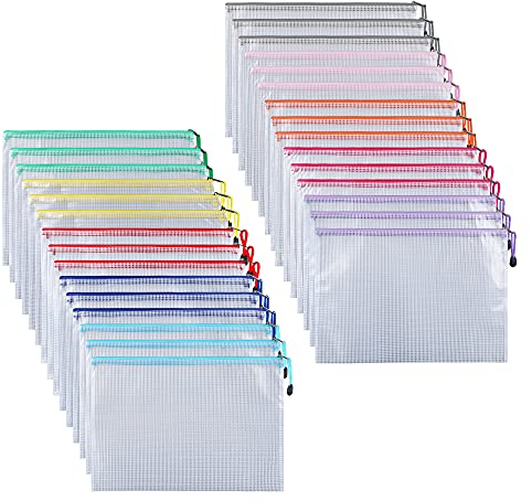 30 Pack Dokumententasche, ipow Reißverschlussbeutel Mesh Taschen Set Zipper Beutel für Datei, Dokumente, Kosmetika und Reiseutensilien (Mehrfarbe, A6)