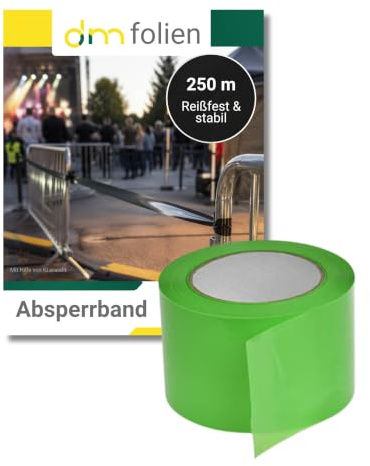 1 Rolle super stabiles Absperrband Flatterband Warnband Trassenband Folienband Parkplatzsperre Baustellenabsperrung 75mm (250m, Grün)