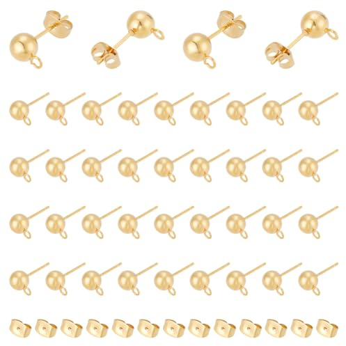 UNICRAFTALE 30 Stück Golden Kugel Ohrstecker Edelstahl DIY Ohrstecker Zubehör Metall Kugel Ohrring Zubehör Hypoallergene Kugel Ohrstecker Basteln Zubehör Für DIY Schmuckherstellung