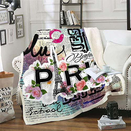 Paris Fleecedecken Eiffelturm Decke Werfen Rosa Lippen Frühling Floral Tie Dye Fleecedecke für Kinder Mädchen Frauen Gitarre Romantische Frankreich Berühmten Stadtbild Kuscheldecke Sofa Dekor 150x200
