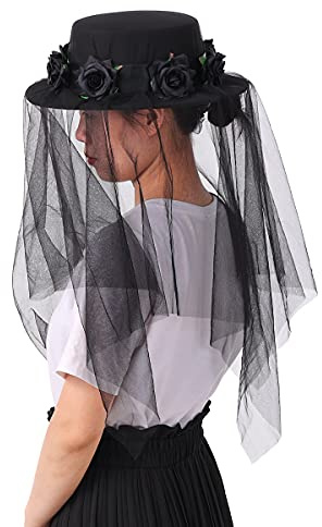 COSDREAMER Women Black Gothic Steampunk Top Hat Irregularly Veil Hat Themed Party Hat (01-black)