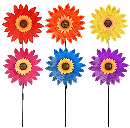 6pcs Sunflower Lawn Pinwheels Wind Spinners Large Windmill Pinwheel for Garden,Yard, Party Outdoor Decor (Sunflower Pinwheels)