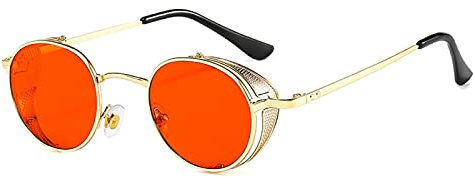 Sunglasses Modische Sonnenbrille Vintage Runde Steampunk Sonnenbrille Männer Design Rote Linse Punk Sonnenbrille Schwarz