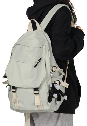 SZLX Zaini Scuola Superiore Ragazza Media Ragazzo Zaino da Viaggio Leggero e impermeabile Zaino Casual per Laptop da 14 pollici Università Uomo Grigio Verde