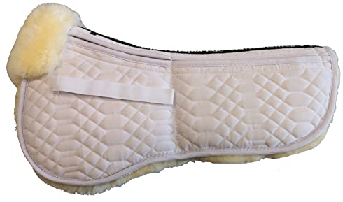 Engel Reitsport | SAKIS1AP-S-WEI-MED | Sattelkissen aus echtem Merino Lammfell | Korrektur Aufpolsterbar | mit Fellrand vorne | S | Stoff weiß Fell med.