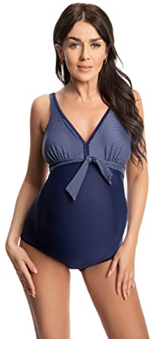Selente Mummy Love - Bañador para Embarazadas, Traje de baño Azul Oscuro con Lunares, 42