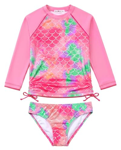 weVSwe Bañador para niña UPF 50+, protección de Manga Larga, Dos Piezas, Nudo de Lazo, Traje de baño Rash Guard con Volantes, puños raros