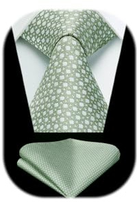 HISDERN Krawatte Salbeigrün Herren Krawatten mit Einstecktuch Hochzeit Elegant Krawatte & Taschentuch Set Business