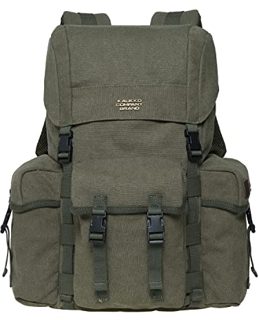 KAUKKO Canvas Retro Rucksack Damen Herren, Vintage Jagdrucksack Wanderrucksack mit 14 Zoll Laptopfach für Arbeit, Ausflüge, Uni, 18L, Armeegrün-K1017