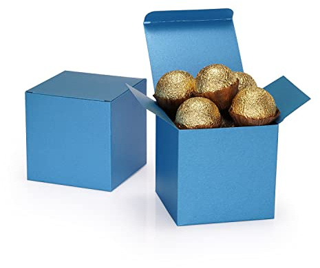 Quotidian Himmelsblå Vikbar Medium Vintage Italienskt Pärlemor Glitterpapper Presentaskar med Lock 3 x 3 x 3 (7,6 x 7,6 x 7,6cm) Förpackning 12 - Cookie Bageri Godis Fest Bröllop Helgdag