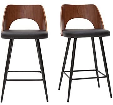 Miliboo Tabourets de Bar Design Noirs et Noyer H66.5 (Lot de 2) FALCOM