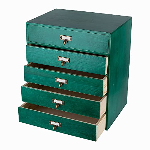 GoooodGift Schreibtisch-Schubladen-Organizer, Karten-Katalog-Schubladen, große Holzschubladen, Vintage-Holzbox mit Schubladen, Papieraufbewahrung, Aktenordner, Karten, Katalogschrank (L-Grün)