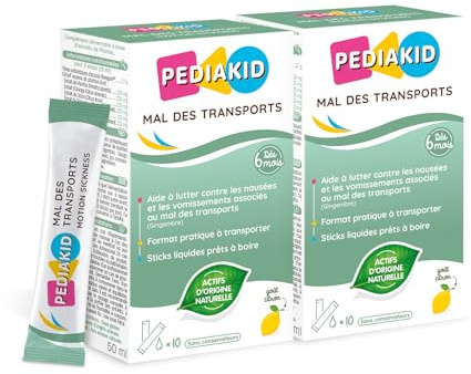 PEDIAKID - REISEKRANKHEIT - Nahrungsergänzungsmittel mit Extrakten aus Ingwer, Mariendistel, Zitrone und Orange - Hilft bei der Vorbeugung und Bekämpfung von Übelkeit und Erbrechen - 2 Dosen