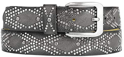 Zakatte • Damen Nietengürtel aus Kunstleder Gürtel mit Nieten Hüftgürtel Taillengürtel BS022 (Grau, 90 cm)