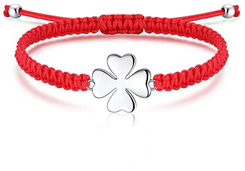 Jrêveinfini Trebol 4 Hojas Pulsera Mujer Niña Plata de Ley 925, Amistad Pulsera Niña, Pulsera Trenzado Cuerda Antialergica Suerte Amuleto, Originales Regalos Mujer Cumpleaños