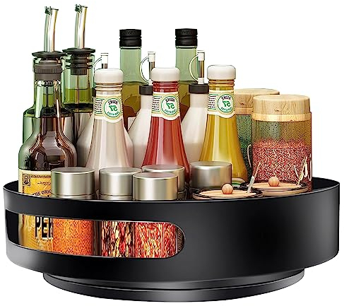 StarryTiger Lazy Susan Plato Giratorio de 360°, Organizador Giratorio de Acero para Nevera, Cocina, Salón, Dormitorio, Plato Giratorio Organizador Especias, Fácil de Limpiar, 22x22x5cm