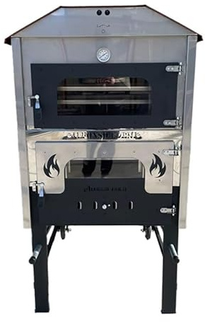 Forno a Legna Fuoco Indiretto Mattoni refrattari Portatile In Acciaio Da Esterno Girarrosto Automatico Ventilato 3 Livelli Di Cottura,Pizza Pane Pollo Kebab Luxor V2 Plus Girarrosto