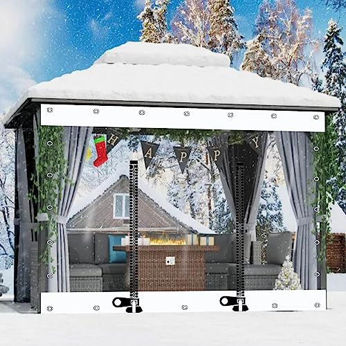 Vinylvorhang Outdoor-durchsichtige Planenplatte wasserdichte Abdeckplane mit Reißverschluss Plane seitenwände weißer-transparenter Regenvorhang,0,5 mm-wetterfest-faltbar,W×H-2×2.2m(6.6*7.2ft)