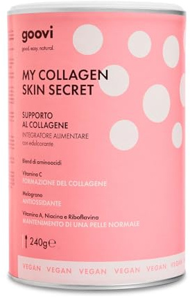 Goovi, My Collagen Skin Secret, Integratore Alimentare Utile per Supportare la Formazione del Collagene e il Mantenimento di una Pelle Normale, 240g