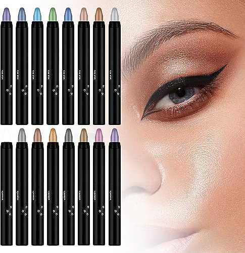 Wasserfester Glitzer-Lidschattenstift Make-up-Stift, 16 Colors Highlight Eyeshadow Pen Waterproof Glitter Eyeshadow Eyeliner Pen, Lidschatten Stift Crayon Lidschattenstift Shimmer Cream (16pcs)