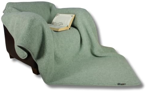 Perfect Wool Wolldecke aus Schafwolle – Handgefertigter – Kuscheldecke flauschig - 450 g/m² – Sofadecke - Flauschige Decke für Herbst & Winter – Grün - 140/200cm