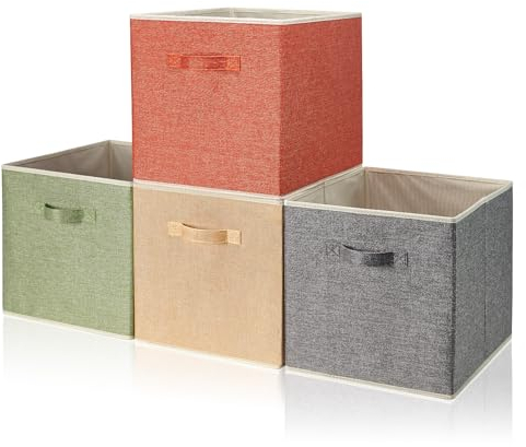 BrilliantJo Aufbewahrungsbox aus Stoff in 4er Set, 33 x 38 x 33 cm Faltbare Aufbewahrungskiste mit Griffe Ordnungssystem Korb für Schrank Regal Spind 4-Farbige-Set