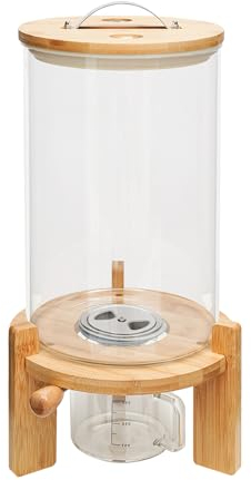 OUBUBY 7.5L-Glas-Getreidebehälter, Reisspender Glasbehälter mit Versiegeltem Deckel Und Holzständer, Kreative Lebensmittelbehälter aus Glas für Die Organisation und Lagerung in Der Küche