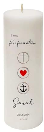 MilaBoo® personalisierte Konfirmationskerze I 25 x 8 cm Premium Kerze beidseitig bedruckt in Farbe I Made In Germany (3 Zeichen)