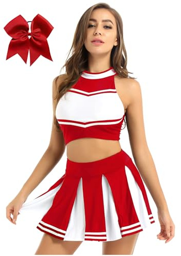 Agoky Uniformes De Animadora Mujer Disfraz De Animadora Crop Top + Minifalda Plisada Traje De Animación Anime Cosplay Fiesta Adulta Rojo B S