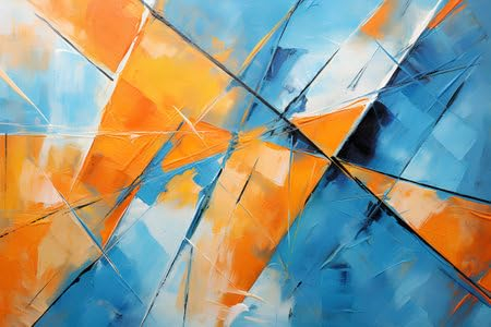 adrium Acryl-Bild 50 x 30 cm: Abstrakter Hintergrund mit blauen, orangen und gelben geometrischen Formen, digital erstellt. (212415971)