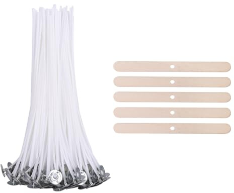 Bolosa 100 Stück Kerzendocht, Kerzendochte für Kerzen, Kerzen Docht Set, Kerzendocht Kaufen, Kerzendochte für Dicke Kerzen, Kerzen Selber Machen Set, Dochte für Kerzen Gießen, Candle Wick 15cm(H)