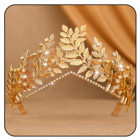 Vakkery Corona d'oro greca dea diademi foglia strass copricapo da sposa per le donne
