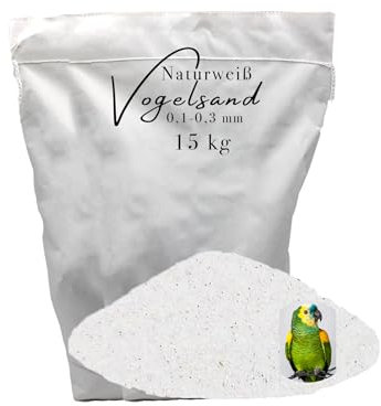 15kg Vogelsand 0,1-0,3 mm ohne Zusatzstoffe wie Anis und Grit weisser keimfrei qualitativ hochwertig Bodengrund für Käfige