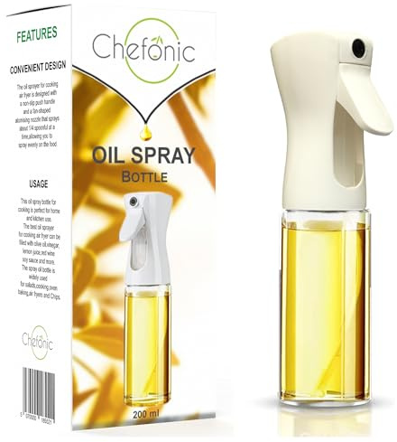 Chefonic Oil Spray Bottle 200ml Glass Olive Oil spray Bottle, Fine Mister For Any liquid or Water Base Liquid